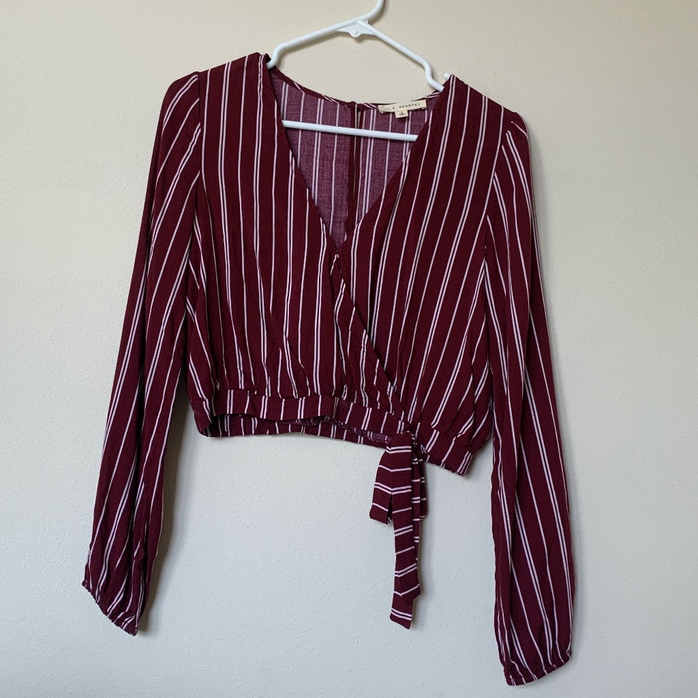 Red and White Striped Long Sleeve Blouse Size Small